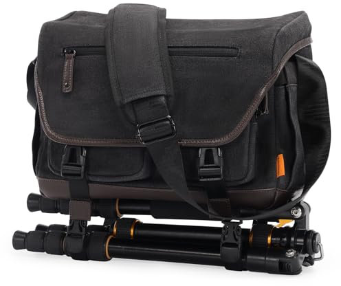 Cwatcun Camera Bag Shoulder Camera Bag for Photographer Canvas Water Resistant DSLR Single Camera Bag Compatible with Sony Nikon(M)