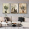 GOSRD Affiche de peinture sur toile avec branches d'olivier méditerranéennes antiques, plante verte, cuisine rustique, vase élégant, décoration d'intérieur, 50 x 70 cm, x 3, sans cadre