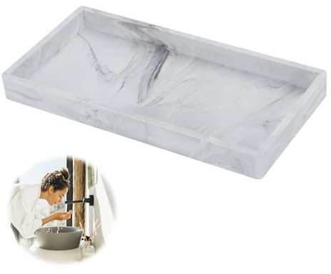 Elegant White Imitation Marble Bathroom Silicone Storage Tray - 20 * 10 * 1.8cm | Decorative Bath Accessory | Perfume Organiser | Trinket Dish | Candle Holder | Vanity Organizer