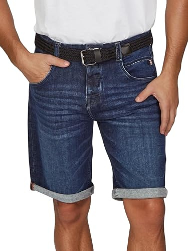 DENIMFY Jeans Shorts Herren Stretch Kurz mit Gürtel Regular Fit DFBo Kurze Hosen Sommer Denim Einfarbig, Größe:46, Farben:Dark Blue Denim (D242)