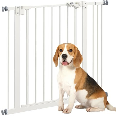 PawHut Türschutzgitter Treppenschutzgitter mit 7 cm Verlängerung Türgitter ohne Bohren Treppengitter für Breiten 74-87 cm Beidseitig Schwenkbar Metall Weiß