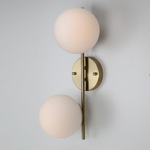 Alpinaluz Applique murale dorée avec 2 boules en verre opaque blanc, douille E27 pour ampoules G45, éclairage décoratif pour chambre, salon et couloir