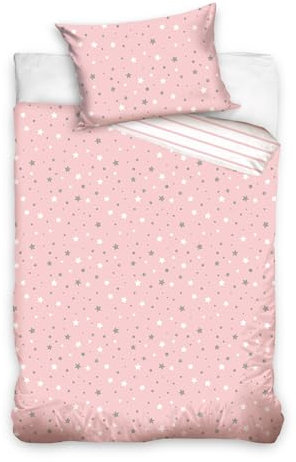 MTOnlinehandel Kinderbettwäsche 100x135 40x60 aus 100% Baumwolle Sterne Stella in rosa – Bettwäsche für Mädchen, Babybettwäsche (Sterne)