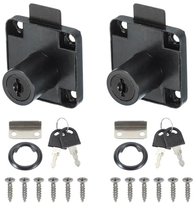 sourcing map Drawer Lock with Keys, Steel Cabinet Drawer Lock 7/8 Length 3/4 Dia Cylinder Cam Locks Keyed Alike for File Drawer RV Storage Replacement, Black Pack of 2