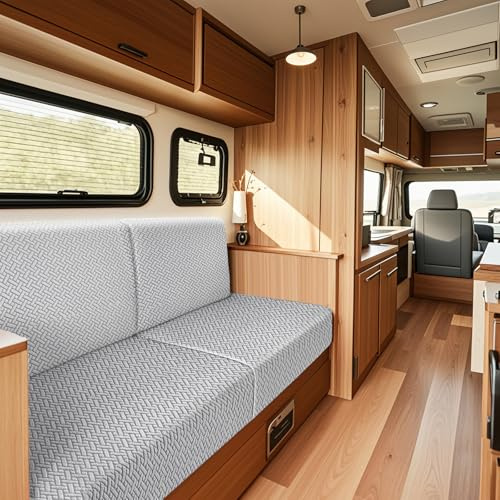 KYJSW Bezüge Für Wohnwagenpolster Jacquard, Camper Kissenbezüge Mit 2 Cord, Stretch RV Sitzbezüge Couch Schonbezüge für Wohnmobile Anhänger (Hellgrau,B 100-125 cm, T 50-65 cm)