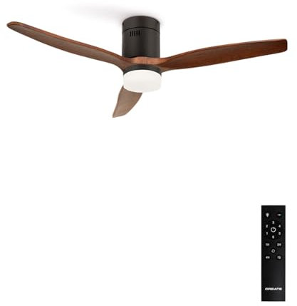 CREATE / WINDCALM NATURAL WOOD M/Ventilateur de plafond avec lumière noir pales bois foncé avec télécommande / 40W, Minuterie, Ø132 cm, 6 vitesses, 3 températures de lumière, fonction été-hiver