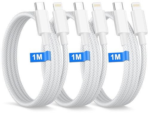 USB C auf Lightning Kabel 1M 3Pack[MFi Zertifiziert], iPhone Ladekabel Schnellladekabel für iphone 14/13 Pro Max/13/12 Pro Max/12 /11/XS/X/8/SE/iPad, Nylon Typ C lightning kabel usbc Schnellladekabel