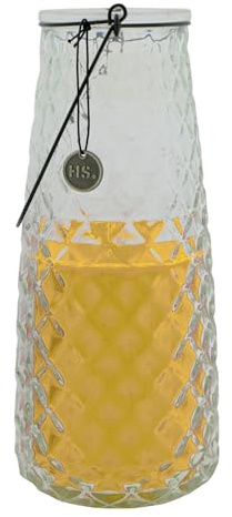 Dekorative Glas-Laterne mit Diamantmuster, Vintage-Kerzenhalter mit Metallhenkel (Gelb)
