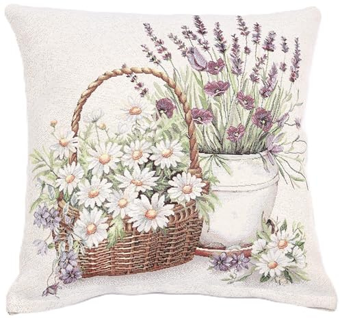 textile idea Kissenbezug 45x45 Gobelin, Deko Kissen mit Motiv, Kissenhülle, Dekokissen, Sofakissen - Lavendeleleganz 1 STK.