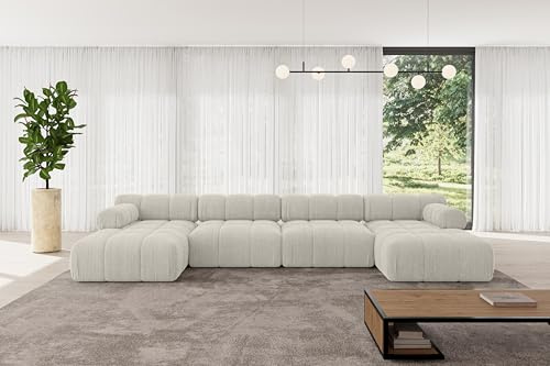 ALTDECOR Modulares Sofa Ecksofa in U-Form Corner modular Sofa Eckcouch Couch Wohnlandschaft Cauchsofa Polstersofa Tesso-U2-380x160x70 cm Hellgrau