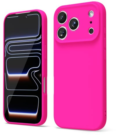 oakxco für iPhone 17 Pro Hülle Silikon Case mit Kameraschutz, Ultra Dünn Bunt Handyhülle Mädchen, Einfarbig Handy Hülle Slim Schutzhülle, Matt TPU Weich Gummi Glatt Silikonhülle Bumper, Neon Pink