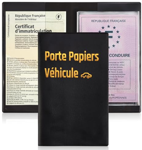 jiawaggag 1 Pack Porte Papiers Voiture avec Étui 3 Volets Transparent Étui Carte Grise Porte Documents Véhicule 20x16cm pour Pochette Permis De Conduire La Assurance Carte d'Identité (1)