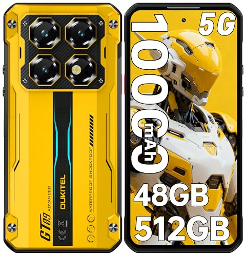 OUKITEL WP60 Movil Irrompible 5G, 48GB+512GB/2TB Android 15 Móvil Rugerizado 2026, 7,2''HD+ 120Hz Pulgadas Teléfono Resistente, Batería 10000mAh, 108MP+32MP+8MP, 5G Dual SIM/NFC/OTG/Face ID, Amarillo