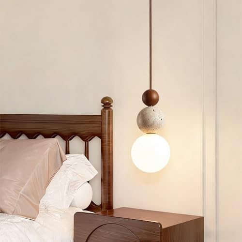 NOCHX Wabi Sabi Stil Stein Pendelleuchte Schlafzimmer Nachtseite Kleiner Kronleuchter Wohnzimmer Nordische Moderne Tisch Restaurant Eingang Indoor Anhänger Lichter Dekoration(Walnut color)