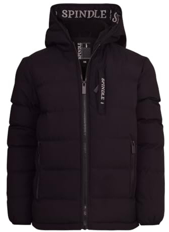 Spindle Boys Padded Fleece Lined Warm Winter Quilted Coat Youths Showerproof Heavyweight School Jacket Zip Pockets Inside Pocket Water Repellent Black 13-14 Years