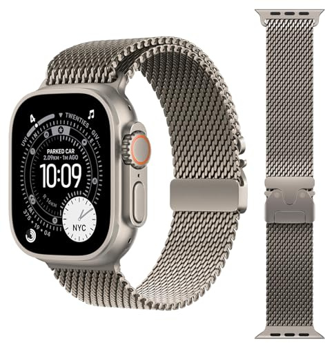 Titanio Milanese Loop Cinturini Compatibile con Apple Watch Cinturino Ultra 3/2/1 49mm 46mm 45mm 44mm Uomo Donna, Cinturino Regolabile Metallo per iWatch Series 11 10 SE 9 8 7 6 5 4, Fibbia in Stile