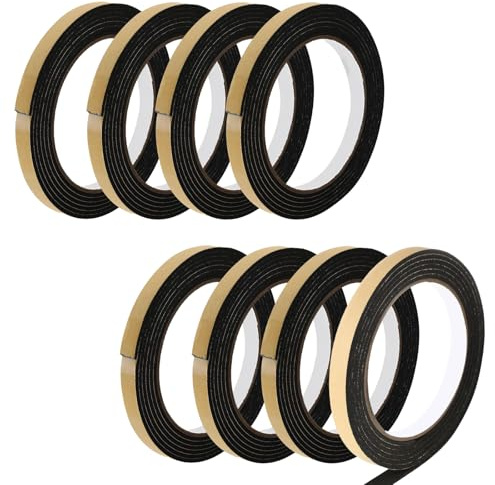 Xiciki 8 PCS Self Adhesive Sealing Foam Tape, 10mm x 2m Single Sided Waterproof Caulk Strip for Ceramic Hob Kitchen Bathroom Window Door Gap Protection (Black)