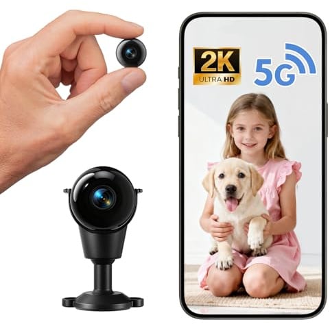JOYTOUR Mini Caméra Espion WiFi 5 GHz avec Stockage Cloud Gratuit, 2K HD Micro Caméra Espion sans Fil, Double Écran avec Détection de Mouvement et Vision Nocturne pour Intérieur