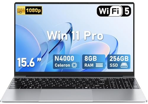 FUNYET Ordinateur Portable 15,6 Pouces, Win 11 Portable LPDDR4 8 Go de RAM 256 Go SSD TF 1 to FHD 1920 × 1080 Celeron N4000 PC Laptop 2,4G + 5G WiFi BT 5.0 USB 3.0 Mini-HD Mini Port multimédia