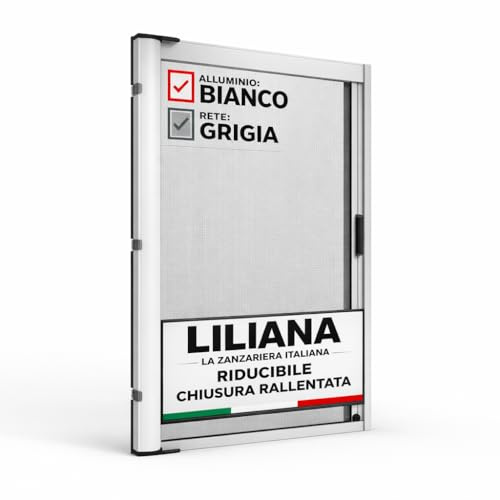 Zanzariera a Rullo LILIANA L 150 x H 250cm Laterale Riducibile per Porta Finestre Con Chiusura Rallentata e Magnetica - Bianca RAL9010 con Rete in Fibra di Vetro Grigia - Made in italy