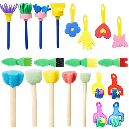Painting Set, 21-Piece Art Brush Collection with Unique Shapes, Creative Painting Tools, Includes Mushroom Brushe, Rotary Broom Brushes, Fish Handle Brushe, Roller Brushes and Sponge Stamps