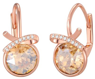 Ohrringe Damen Hängend mit Rundem Strassstein - Elegante Ohrhänger in Silber oder Roségold mit Klappverschluss, Glitzer Schmuck Geschenk für Frauen zu Geburtstag Hochzeit Jahrestag