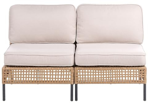 Beliani 2-Sitzer Gartensofa PE-Rattan beige modular ohne Armlehnen mit Auflagen Hellbeige modern Omegana