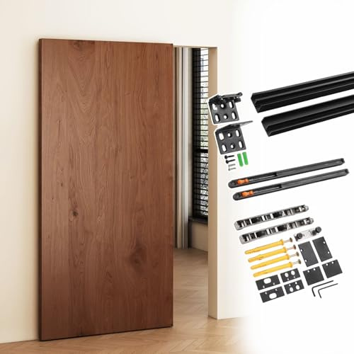 Rail Porte Coulissante Quincaillerie de Porte Coulissante Invisible Sans Rail, Rail Caché à Fermeture Douce pour Effet de Porte Flottante, Rail de Porte en Aluminium Noir(74cm(29.1in))
