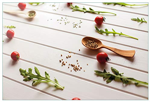Wallario Küchenrückwand selbstklebend 90 x 60 cm, Motiv: Küche Ruccola, Tomaten und Gewürze | Spritzschutz abwischbar & pflegeleicht