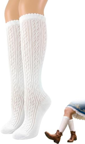 BTACGWP Medias de Pantorrilla Mujer, 1 Par, Diseño Festivo Tradicional con Punto Malla, Calcetines Elásticos con Sujeción Segura para Eventos de Verano y Trajes Regionales