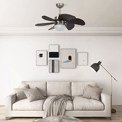 Générique Deckenventilator Dunkelbraun mit integrierter Lampe, 76 cm, Chrom und MDF, 3 Geschwindigkeitsstufen pro Kette einstellbar, kühlt und beleuchtet Ihr Zuhause, Leuchtmittel nicht enthalten