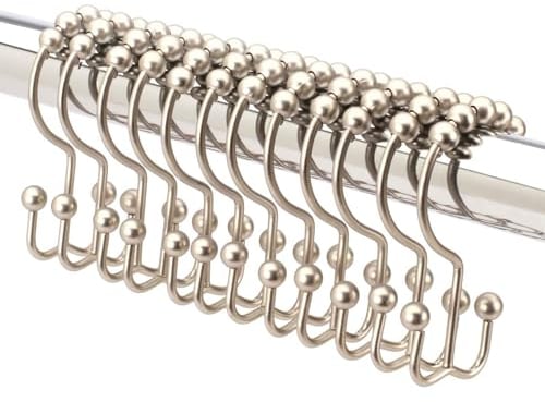 2lbDepot Anillas Dobles para Cortina de Ducha (níquel Cepillado, Acabado Decorativo Satinado), Anillas de Metal de Acero Inoxidable anticorrosión par Barras de Ducha, Set de 12
