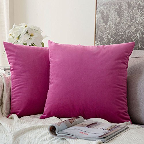 MIULEE 2er Pack Samt Kissenbezug Kissenhülle Dekorative Kissenbezug Dekokissen Sofakissen Lendenkissen Wurfkissenbezug Kissenhülle Rose Rot 45x45 cm