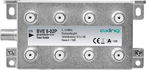 Axing BVE 8-02P 8-fach BK-Verteiler für Kabelfernsehen Multimedia Digital-TV 5-1218 MHz F-Anschluss metall