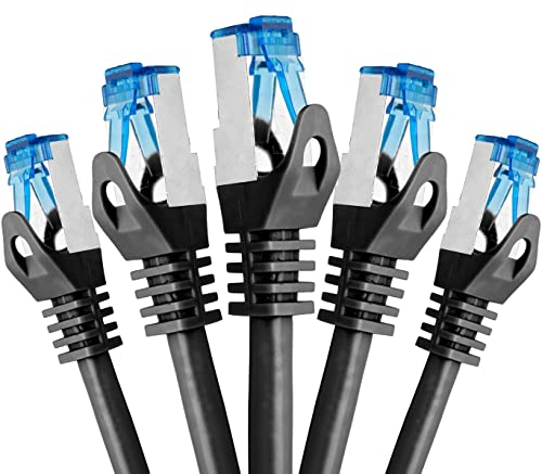 BIGtec - 5 Stück - 0,25m CAT.7 Gigabit Patchkabel Netzwerkkabel schwarz Kupferkabel Patch Ethernt LAN DSL Kabel CAT7 (RJ45, Cat 7, S/FTP PIMF) 25cm