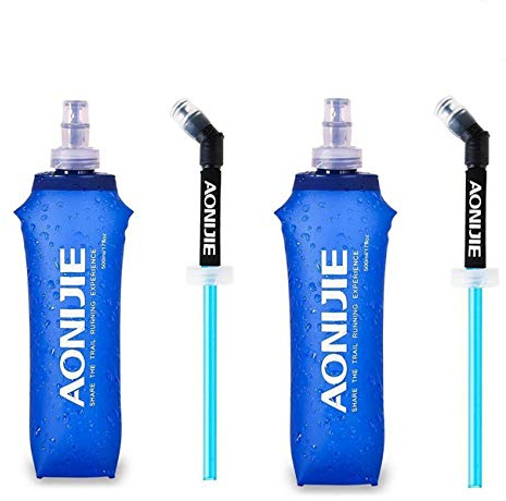 AONIJIE Lot de 2 bouteilles d'eau pliables en TPU souple pour sac d'hydratation, 500 ml avec paille pour course à pied, randonnée, cyclisme, escalade