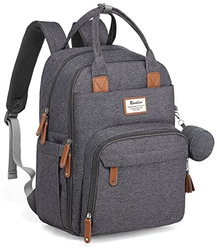 RUVALINO Baby Wickelrucksack, Multifunktional Wickeltasche Reise Rucksack Große Kapazität Babytasche mit Wickelunterlage, Wasserdicht Stoffe, Passform für Kinderwage(Dunkelgrau)