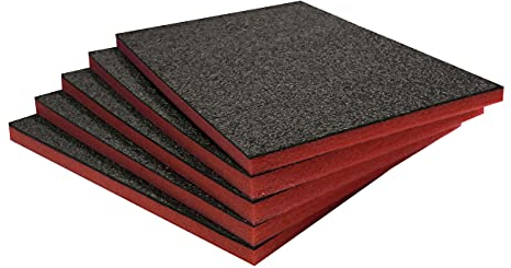 Shadow Foam Easy Peel (600mm x 420mm) | espuma personalizable para organizar cajas de herramientas (Paquete de cinco (Profundidad de 30mm), Negro sobre rojo)