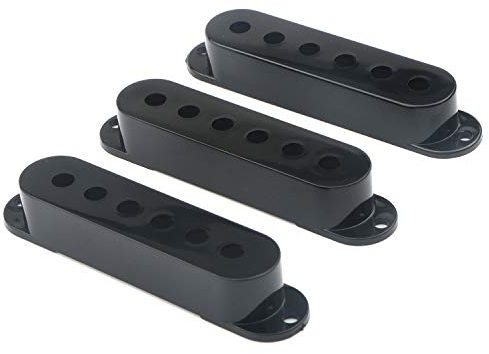Unxuey Lot de 3 cache-micros noirs pour guitare électrique 48/50/52 mm à bobine simple 6 trous pour Fender Stratocaster Strat ST pièces de rechange