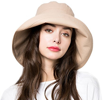 Sonnenhut für Frauen, Baumwolle, Hüte, Teenager, Mädchen, breite Krempe, Schlapphut, Sommer, Strand, Fischermütze, UPF 50+, UV-verpackbar - Braun - Medium