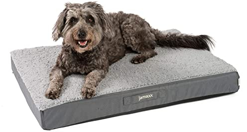 JAMAXX Orthopädische Hunde-Matratze Gelenkschonend Memory Visco Schaum Waschbar Abnehmbarer Lammfell Bezug/Wasserabweisendes Oxford Gewebe - Robustes Kuschliges Hundebett PDB1012, 90x65 (M), Grey