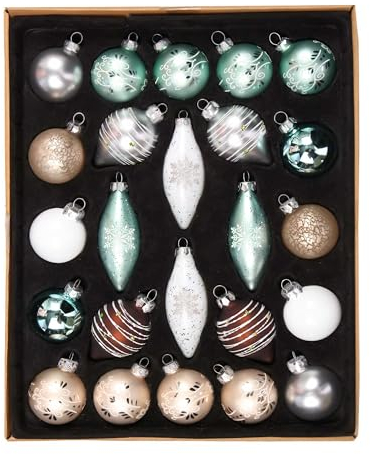 Valery Madelyn 24pcs Bolas de Navidad de Cristal de 6-10cm, Adornos de Navidad para Árbol de Vidrio, Bolas de Navideños Decoración para Colgante
