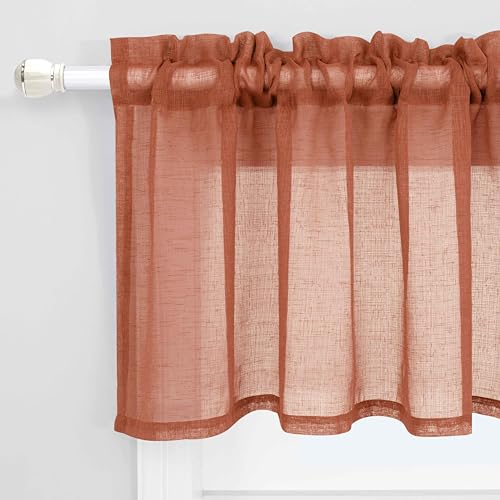 Terrakotta-Querbehang für Fenster, 1 Panel, Tasche, Herbst-Dekoration, rustikales Boho-Leinen-strukturiert, Burnt Orange Rot, Sheer Vorhang Volant für Küche, Wohnzimmer, 132 x 45 cm lang, Ziegelrost