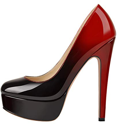 Only maker Damen Plateau Pumps mit Runder Spitze Stiletto High Heels Abend Hochzeit Schwarzrot 41 EU