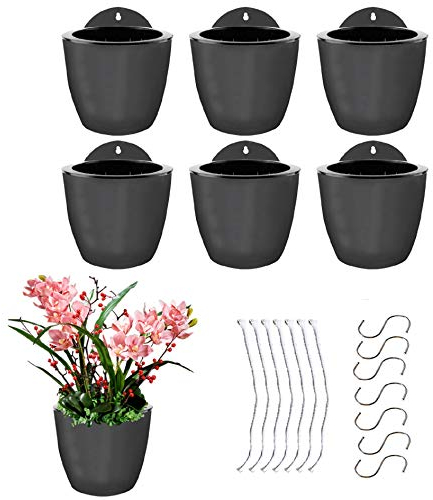 AISENPARTS 7er Pack Selbstbewässernde Pflanze Blumentopf Wandbehang Kunststoff Pflanzgefäße Modernes dekoratives Pflanzgefäß mit 7 Haken für Pflanzen Blumen drinnen draußen (weiß rosa schwarz)
