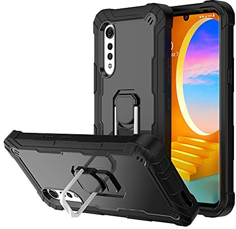 icover LG Velvet Case, Heavy Duty Rugged Military Shockproof Case Dual Layer Hybrid PC + Silicone Case Built-in Kickstand for LG Velvet 5G 2020 (Black)