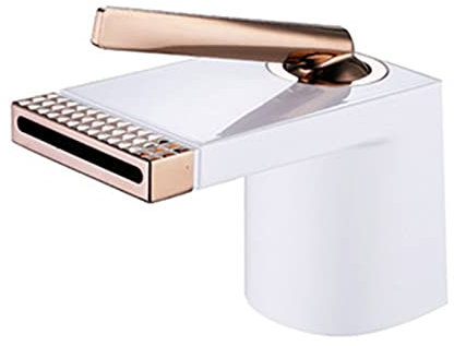 YTTS Robinet De Baignoire, Robinet De Baignoire Cascade Robinet De Salle De Bain À Montage sur Pont, Robinet De Baignoire en Laiton Mitigeur Monotrou Mitigeur Eau Froide Et Chaude,Blanc