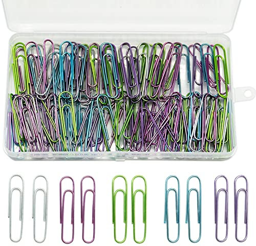 SZXMDKH 100 Pcs Large Paper Clips, 2 Inch Coloured Metal Paperclips Paper Clamps with Box for School, Office Stationery Document(50mm, Assorted Color)