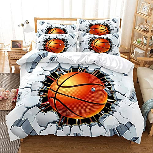 JZZFBW Bettwäsche 200x200cm WeißEr Basketball Pflegeleicht BettwäSche-Set Mit ReißVerschluss Und 2 Mal 80x80cm Kissenbezug