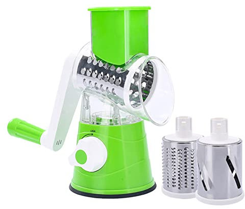 tooloflife Râpe à fromage rotative et trancheuse à légumes avec 3 lames de tambour, râpe à fromage parmesan, hachoir à laitue, râpe à pommes de terre, coupe-pastèque